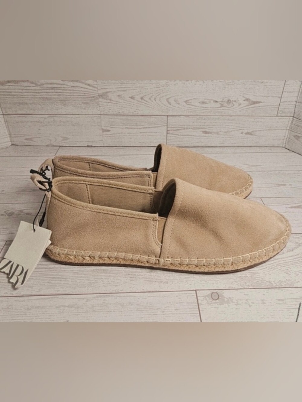ZARA Suede Espadrilles Beige Slip-On Shoes Size 5.5 US / 38 EU NWT NO BOX